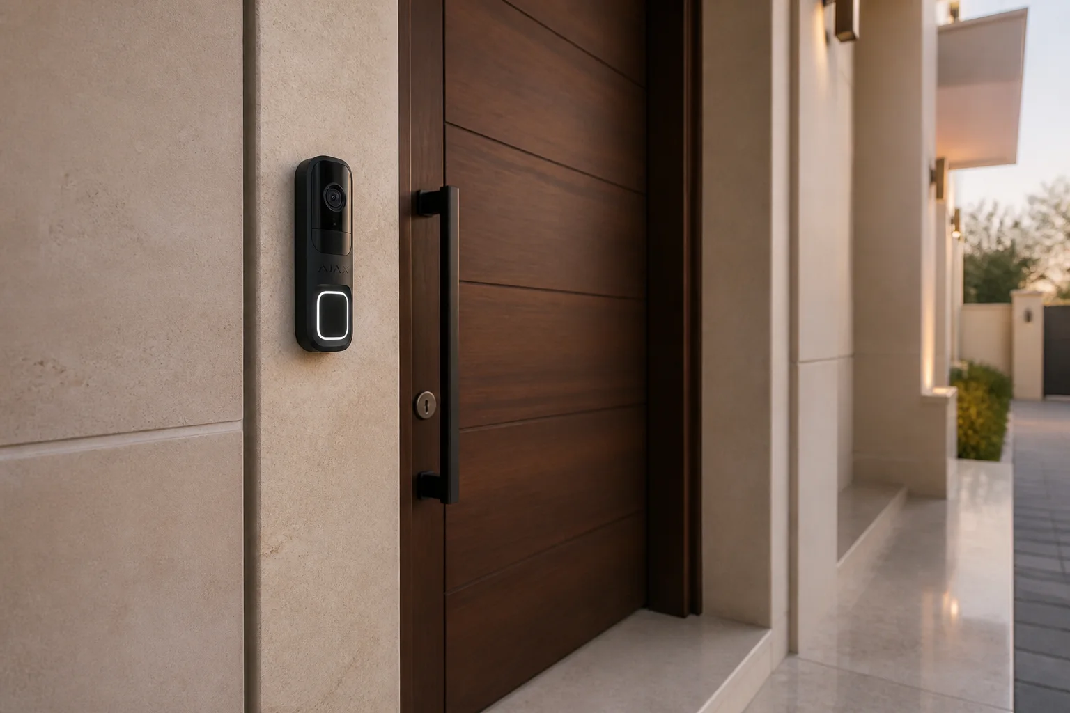 Illustrative Ajax DoorBell placement concept beside a Jaipur villa entrance