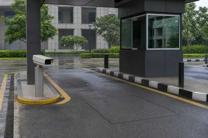 Commercial parking ANPR camera beside a true saw-cut inductive loop.
