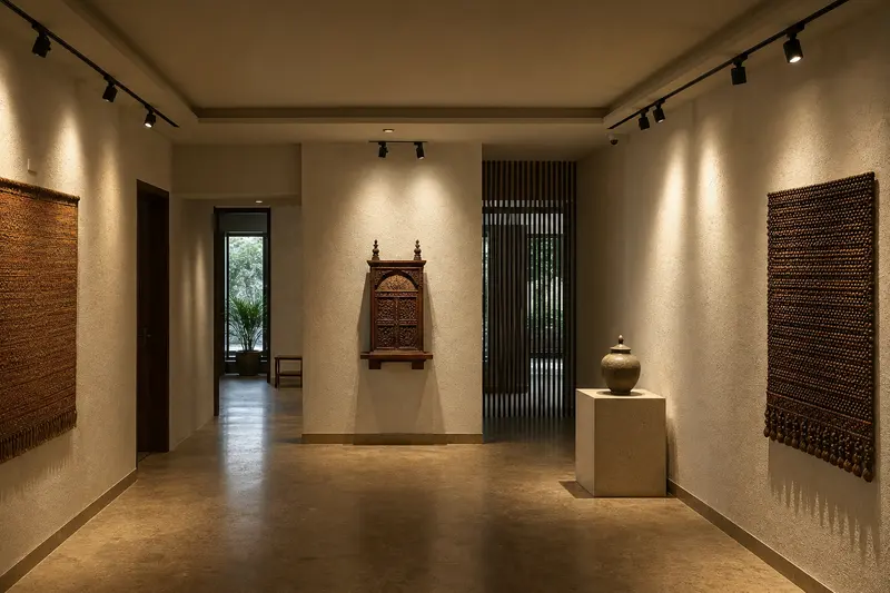 Gallery lighting demonstrates controlled accent, wall-wash and ambient beam layers.