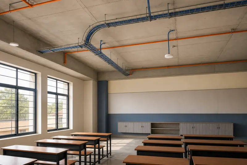 School classroom with separated power and data containment routes.