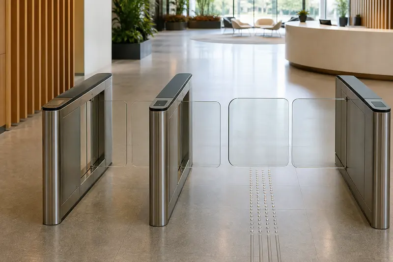 Optical speed gates with tactile-guided wider accessible lane.