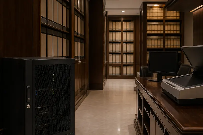 Legal archive, local retrieval server and scanner station.