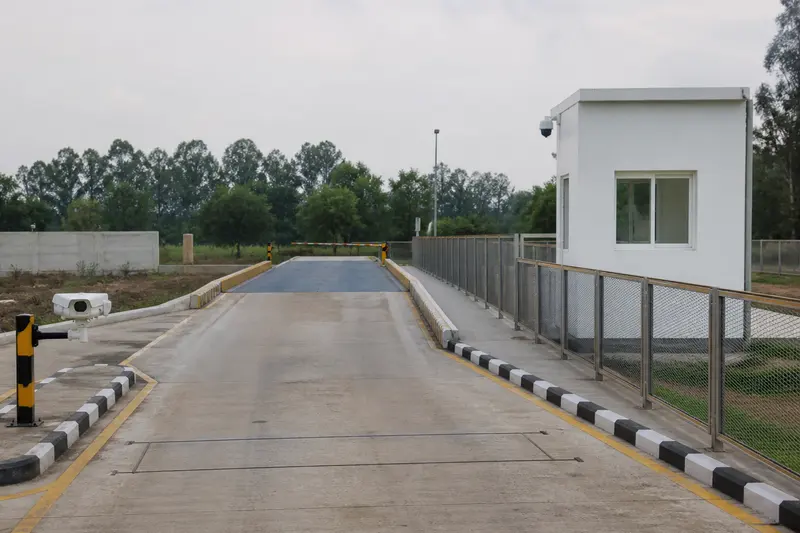 Logistics ANPR checkpoint with protected camera positions.