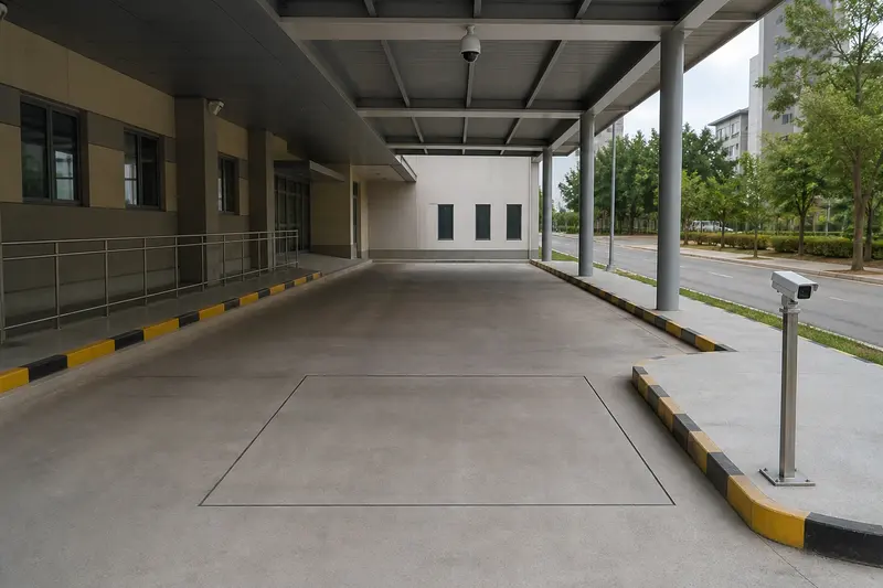 Hospital ANPR lane with plate camera, overview camera and loop groove.