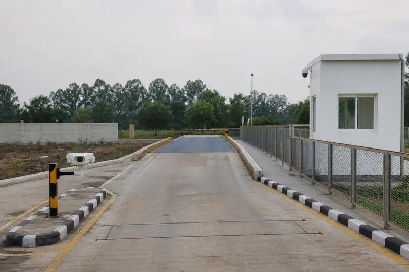 Logistics ANPR checkpoint with protected camera positions.