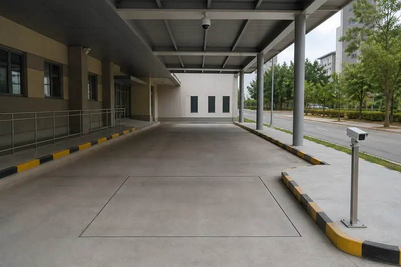 Hospital ANPR lane with plate camera, overview camera and loop groove.