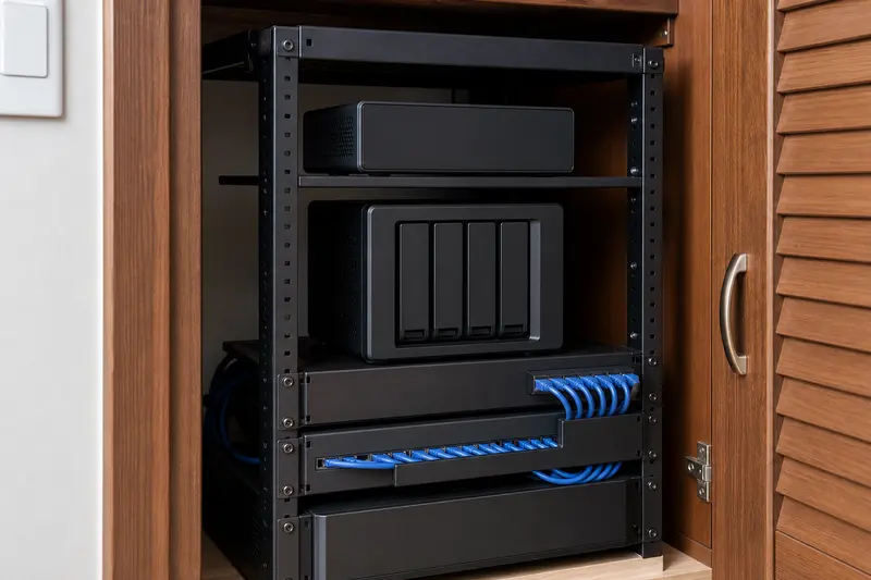 Home-lab local NVR and four-bay retention storage.