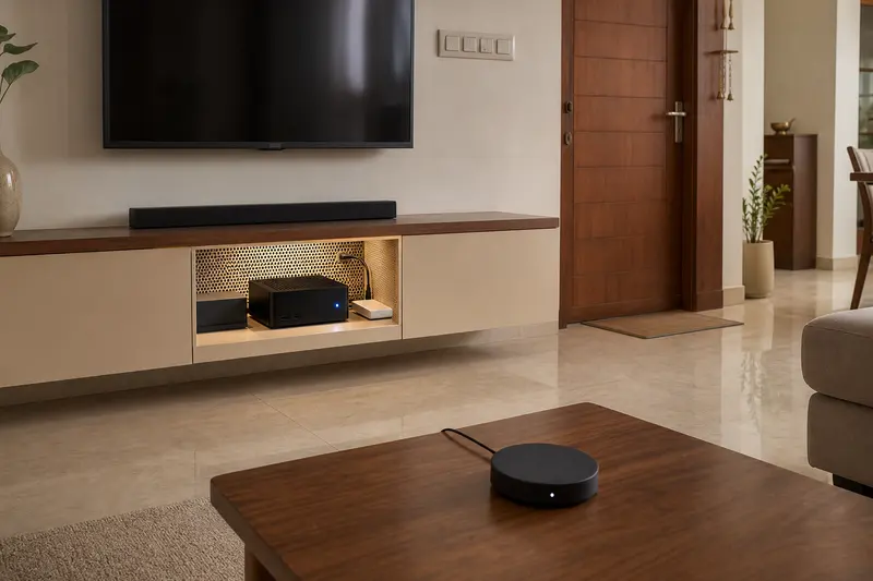 Local voice satellite operates beside an on-premises home-automation hub.