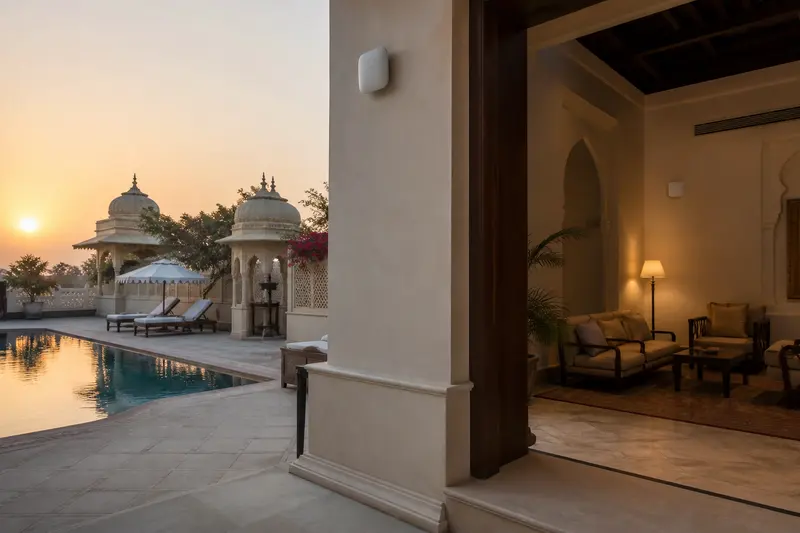 Resort pool and lounge wireless coverage across an indoor-outdoor boundary.