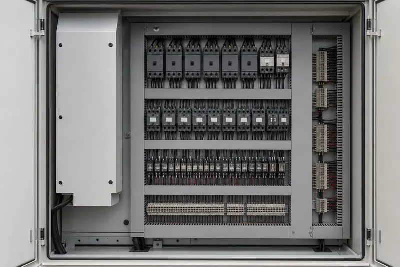 Commercial contactor and relay panel provides central switching for larger loads.