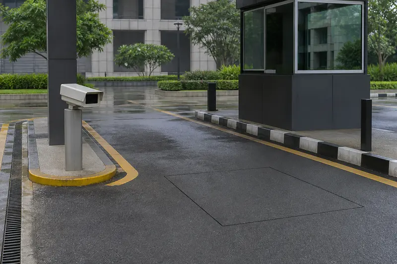 Commercial parking ANPR camera beside a true saw-cut inductive loop.