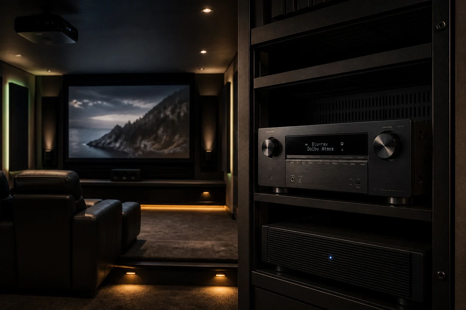 Illustrative home theatre and AV rack concept for Jaipur