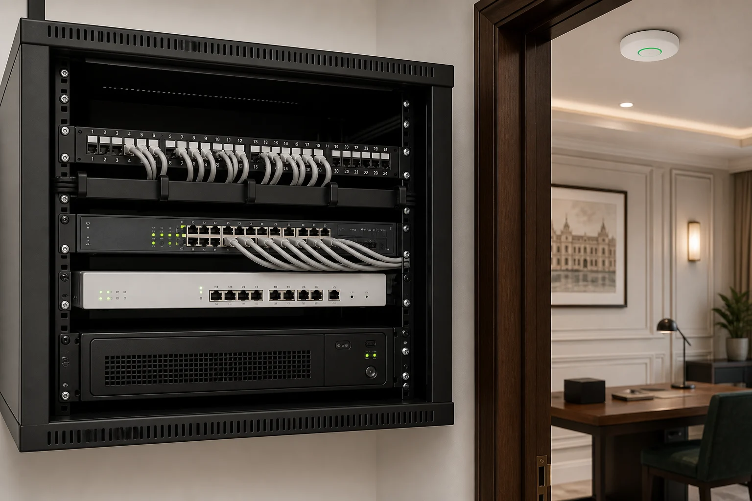Illustrative structured-network rack for a Jaipur property