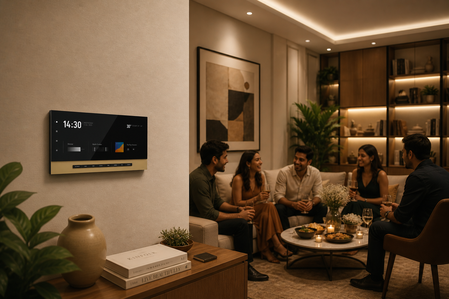 A smart home living room in India with touch panel controller